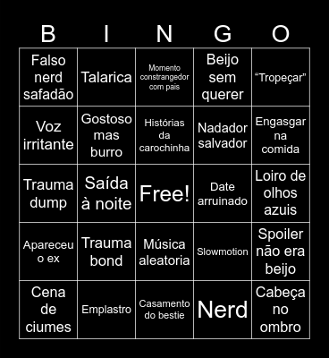 Filme romance Bingo Card
