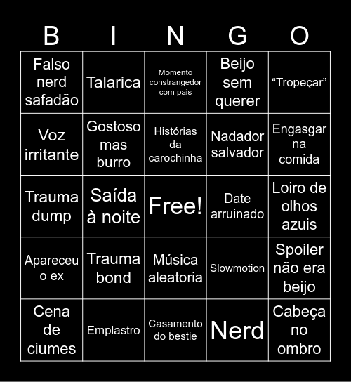 Filme romance Bingo Card