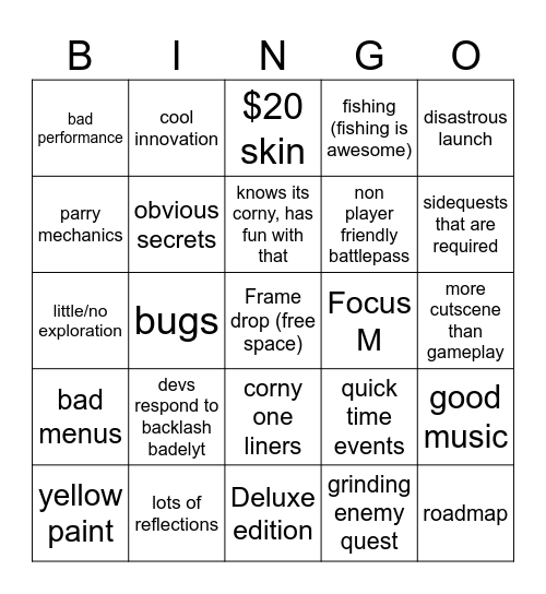 Triple A game bingo Card