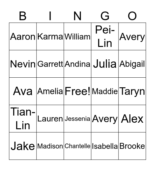 Crosskids Bingo Card