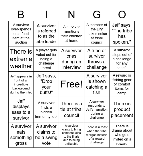 Survivor Bingo Card