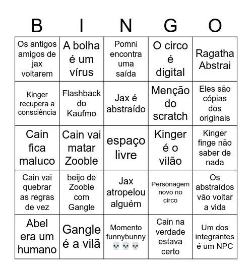 BINGO DE DIGITAL CIRCUS EP 8 Bingo Card