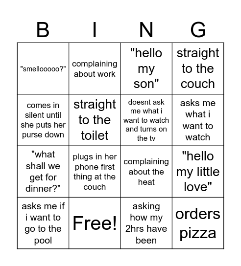 what will my mom do tonight Bingo Card