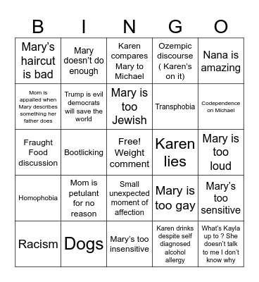 Family Bingo Card