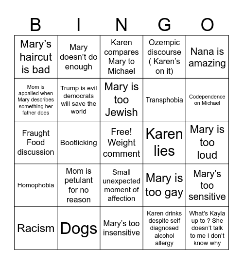 Family Bingo Card