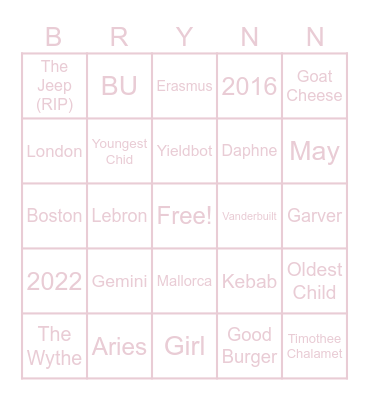 Baby Yog Bingo Card