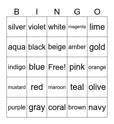 colors Bingo Card
