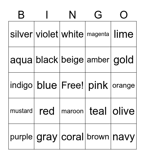 colors Bingo Card