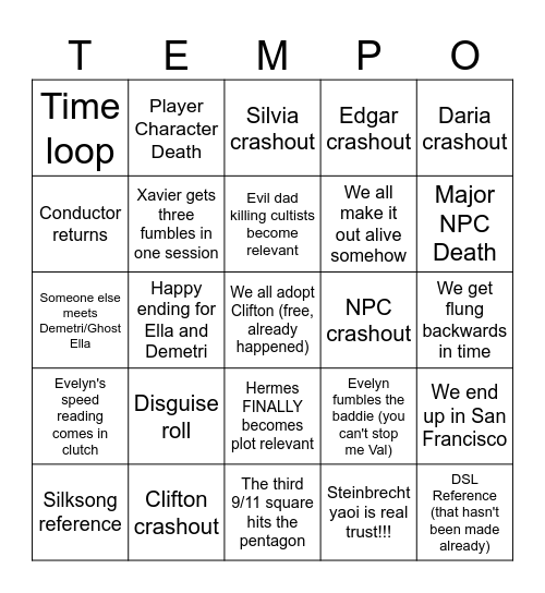 ACT 3 BINGO GUYS!!! Bingo Card
