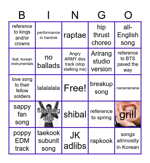 Arirang Bingo Card