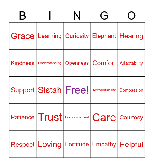 SISTERHOOD in ACTION Part II Bingo Card