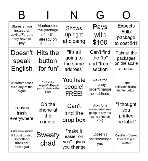 Post Office Bingo Card