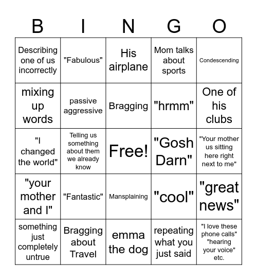 Papaw Bingo Card
