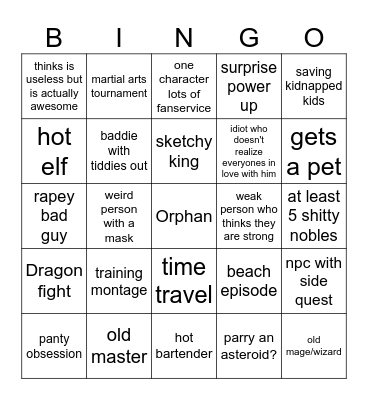 Anime Bingo Card