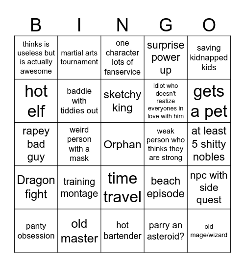 Anime Bingo Card