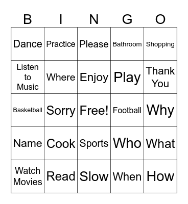 Sign Language Bingo Card