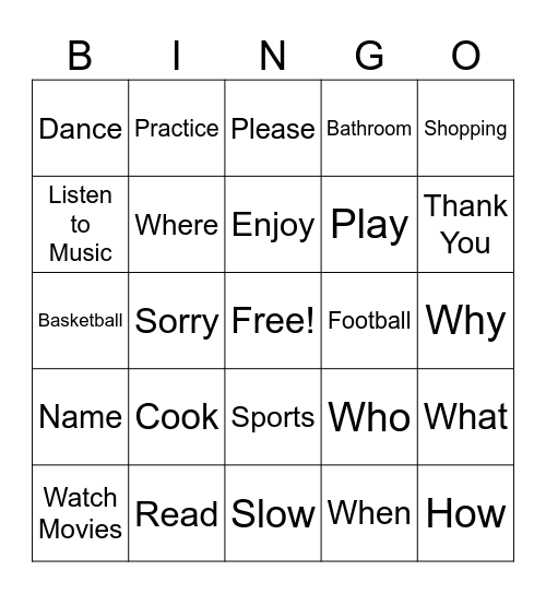 Sign Language Bingo Card