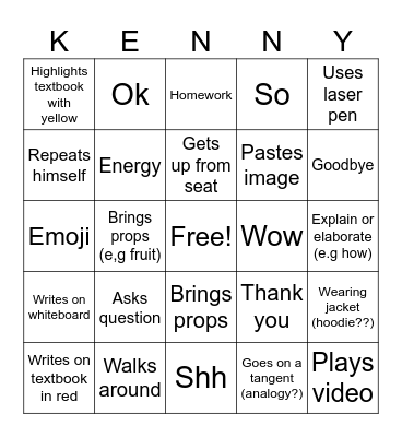Kenny Ng Bingo Card