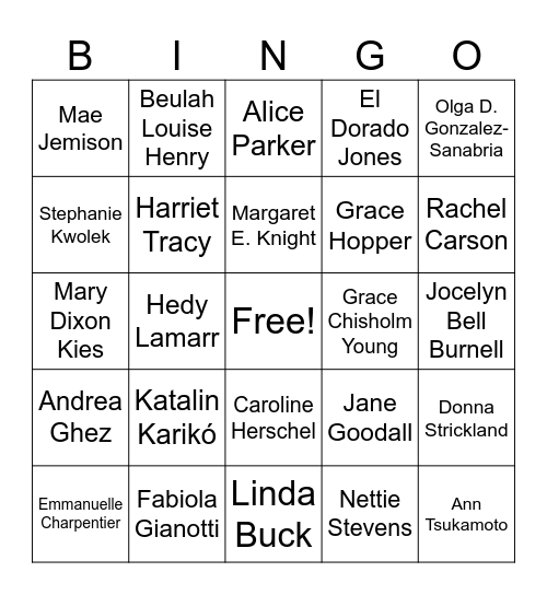 Round 1 - Famous Women Inventors and Scientists Bingo Card