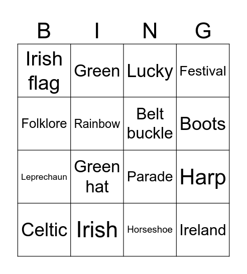 Saint Patrick's Bingo Card