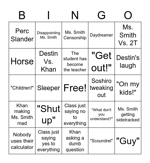 Math Class Bingo Card