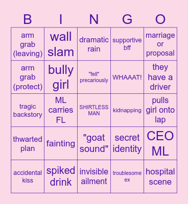 C Drama Bingo Card