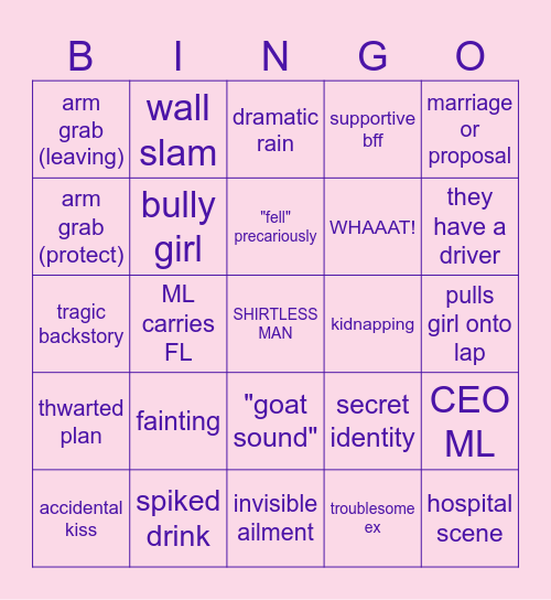 C Drama Bingo Card