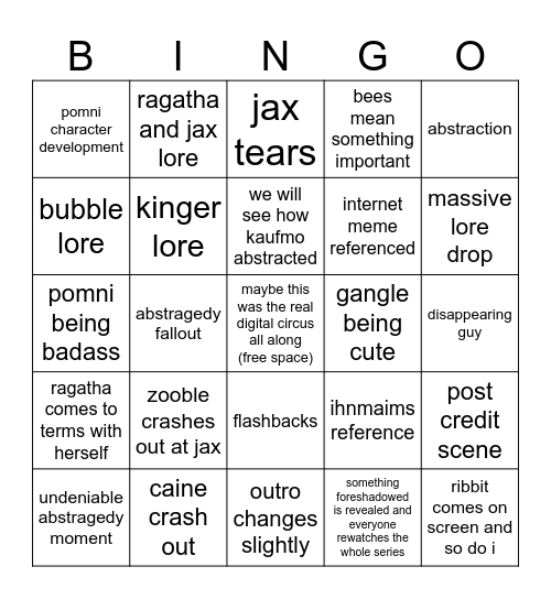 tadc ep 8 Bingo Card