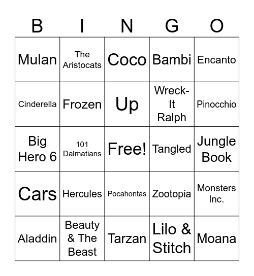 Terhune 3/20/26 (Disney Movies) Bingo Card