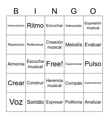 Conceptos Musicales Bingo Card