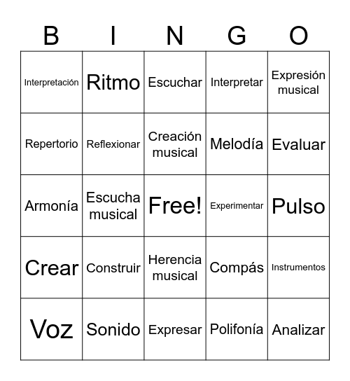 Conceptos Musicales Bingo Card