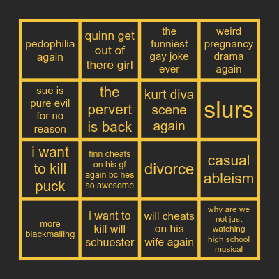 the glee bingo Card
