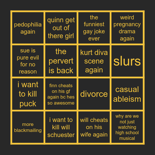 the glee bingo Card