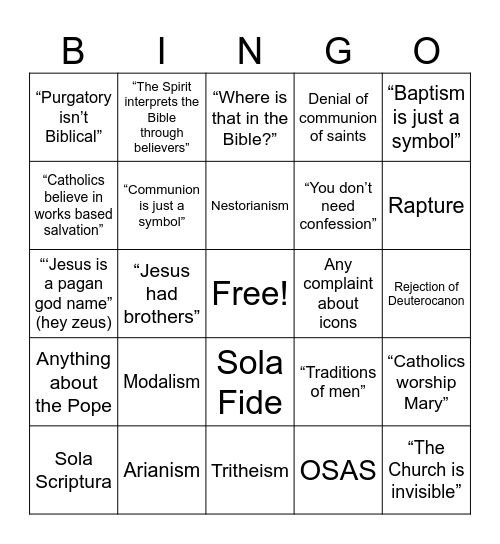 Heresy bingo Card