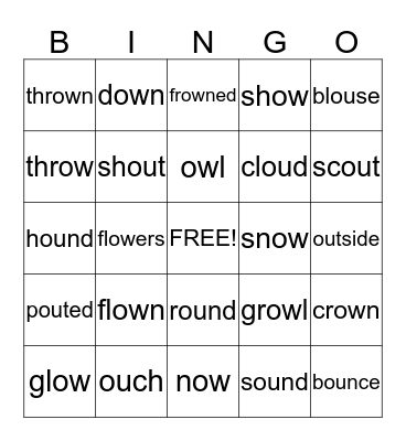 ou and ow sounds  Bingo Card