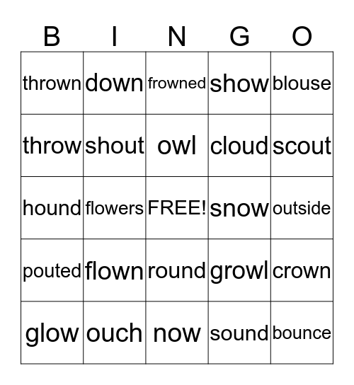 ou and ow sounds  Bingo Card