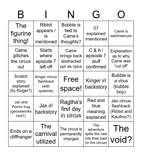 TADC Episode 8 Bingo Card