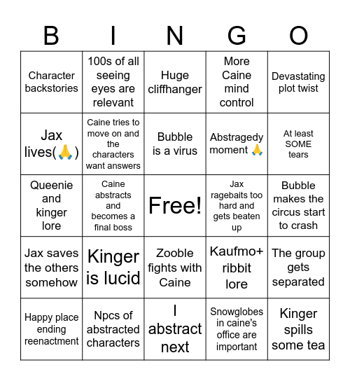 TADC Prediction bingo Card