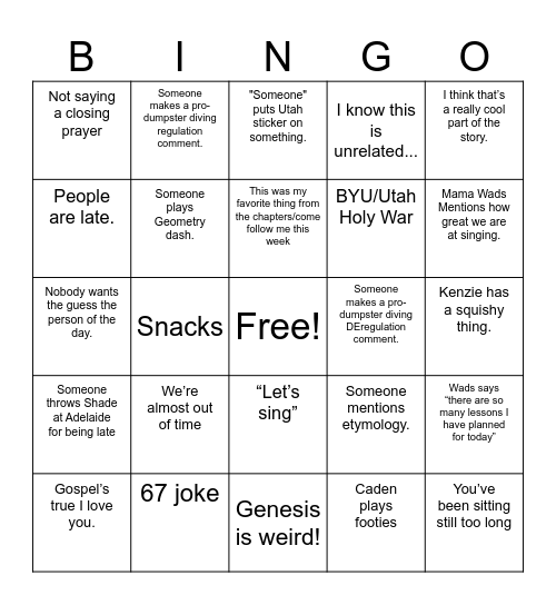 Mama Wads Bingo :) Bingo Card