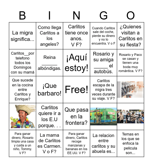 BAJO LA MISMA LUNA Bingo Card