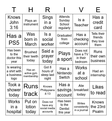 Thriving Inside & Out Bingo Card