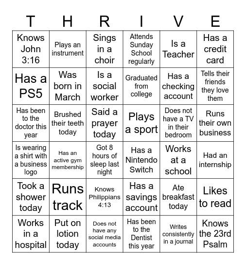 Thriving Inside & Out Bingo Card
