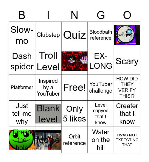 Geometry Dash bingo Card