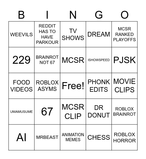 Untitled Bingo Card