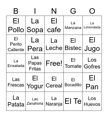 La Comida Bingo Card