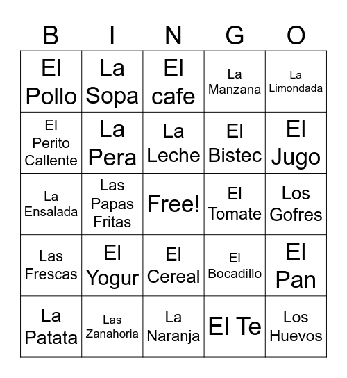 La Comida Bingo Card