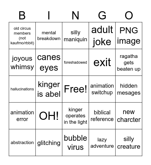 T.A.D.C EP8 Bingo Card