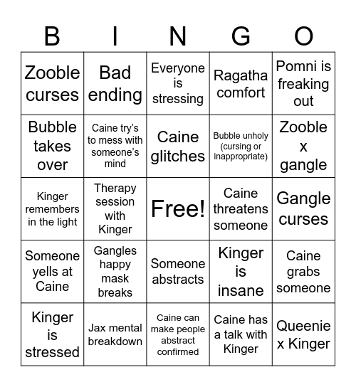 Tadc EP8 Bingo Card