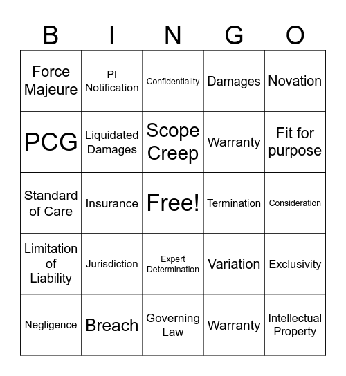 Legal Team Bingo Card