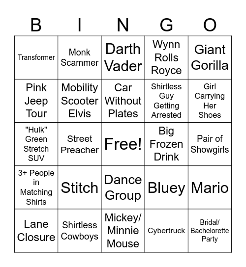 Las Vegas Bingo Card